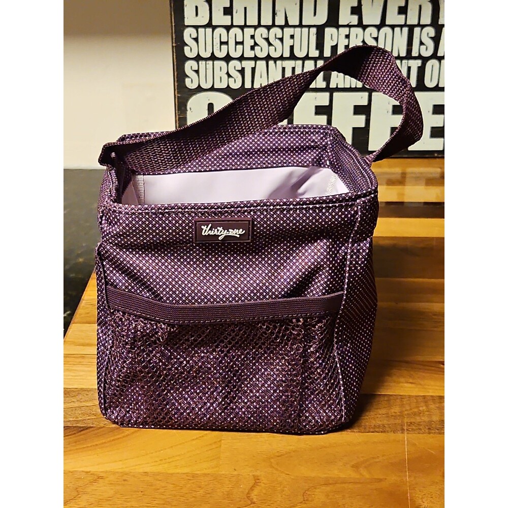 Thirty-One Littles Carry All Tote Caddy Plum Gingham Pop Mesh Pocket EUC